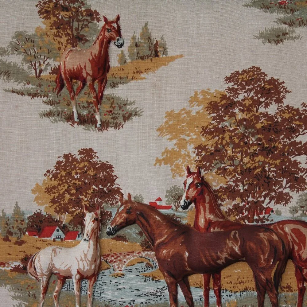 Vintage-Inspired Horses Wall Art Print in Brown and Tan